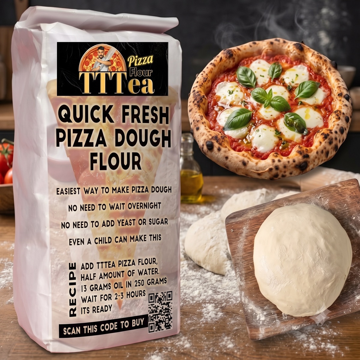 TTTea Quick Make Pizza Dough Flour Trial PACK | Better Than 00 Flour | PURE VEG | Cost 6 Rs Per Pizza Base Only