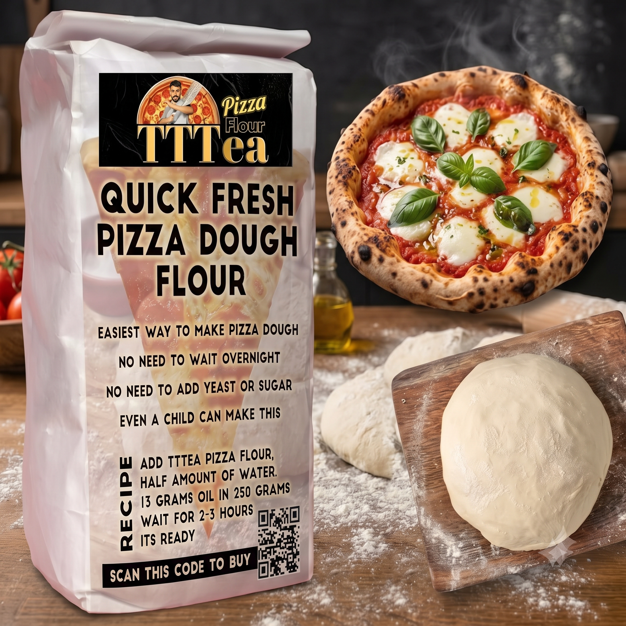 TTTea Quick Make Pizza Dough Flour Trial PACK | Better Than 00 Flour | PURE VEG | Cost 6 Rs Per Pizza Base Only